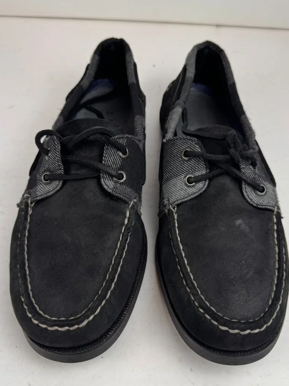 Men's Sperry Top-Sider Black Buffalo Plaid Suede Boat Shoes Size 9.5D